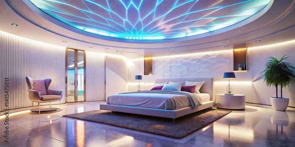 Modern White Bedroom Design, High Depth of Field, LED Lighting, Screed Ceiling, Interior Design Inspiration Modern White Bedroom Design, High Depth of Field, LED Lighting, Screed Ceiling, Interior Design Inspiration