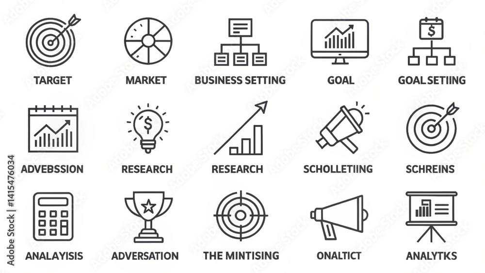 Collection of business and marketing icons representing various concepts and strategies created with generated ai Collection of business and marketing icons representing various concepts and strategies created with generated ai