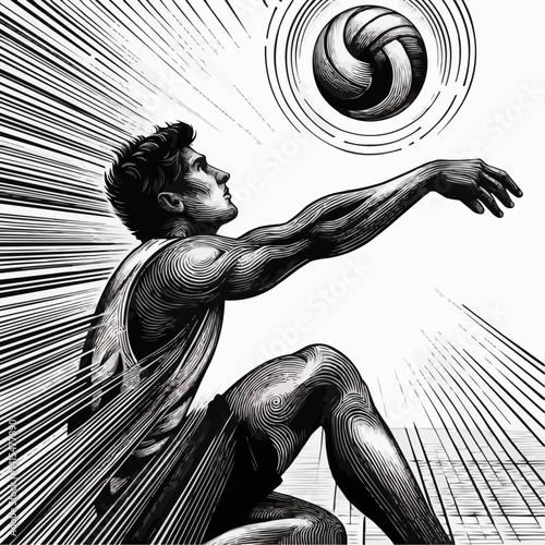 Disabled volleyball player preparing to serve the ball in dynamic motion