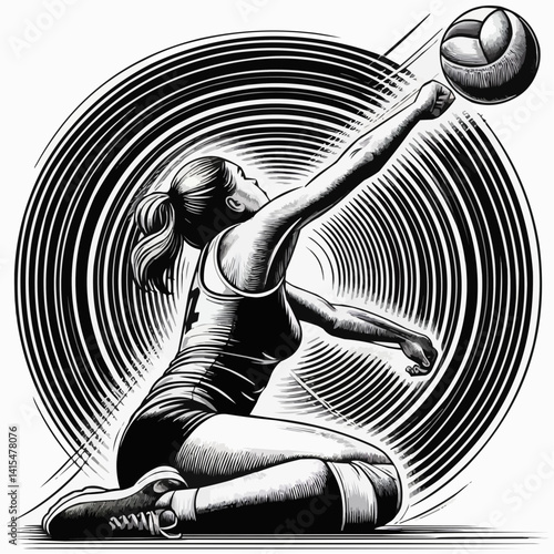 A disabled volleyball player reaches out to hit the ball in a dynamic action

