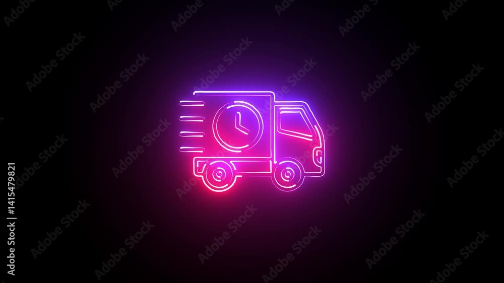 Neon delivery time icon concept. The glowing neon delivery time icon pulsates with vibrant colors, smoothly transitioning between hues. Neon delivery time icon concept. The glowing neon delivery time icon pulsates with vibrant colors, smoothly transitioning between hues.