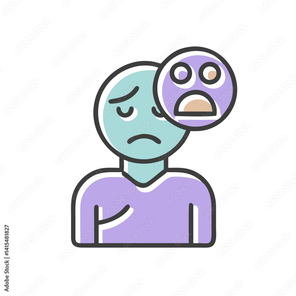Obraz premium Sad person expressing PTSD emotions with a worried face icon 