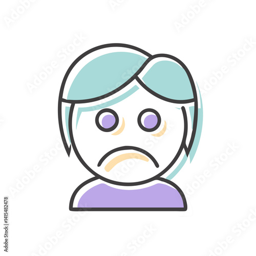 Sad face icon with blue hair illustrating sadness  