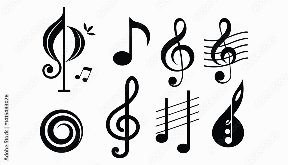 Fototapeta premium Music Notes Icon Set - Vector Illustration of Musical Symbols Isolated on Transparent Background 