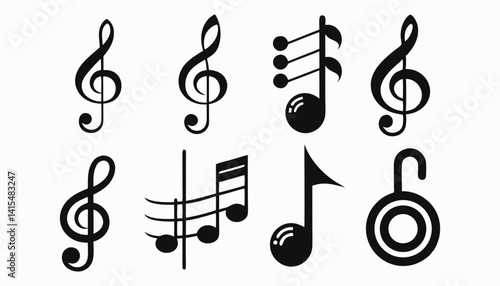 Music Notes Icon Set - Vector Illustration of Musical Symbols Isolated on Transparent Background  