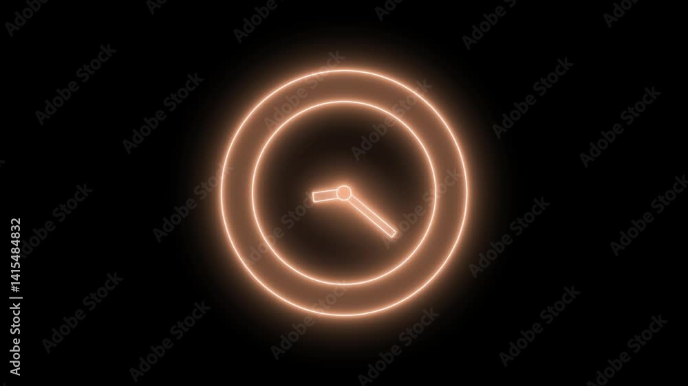 Glowing neon clock animation with a minimalist design on a black background Glowing neon clock animation with a minimalist design on a black background
