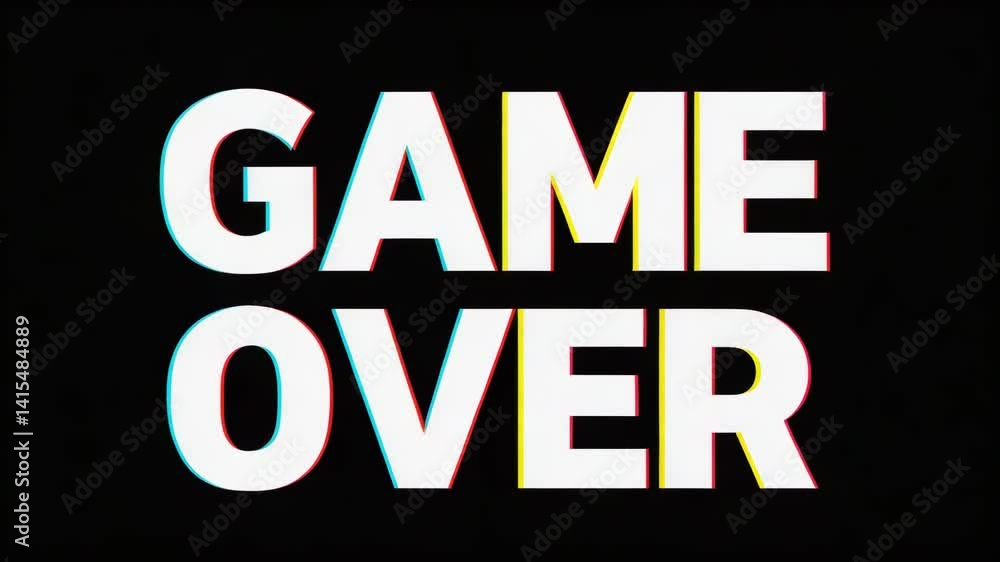 Bold 'GAME OVER' Text with Digital Glitch Effect on a Dark Background – Retro Gaming Aesthetic 4k video Bold 'GAME OVER' Text with Digital Glitch Effect on a Dark Background – Retro Gaming Aesthetic 4k video