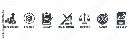 Benchmarking banner web icon vector illustration concept for the idea of business development and improvement with an icon of performance, process, survey, measurement, compare, target, indicator 