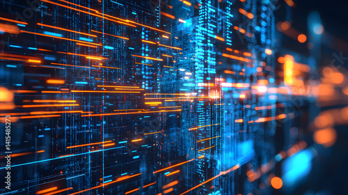 Digital Data Flow Visualization: Dynamic and immersive visualization of digital data flow, showcasing an intricate network of interconnected information pathways. 
