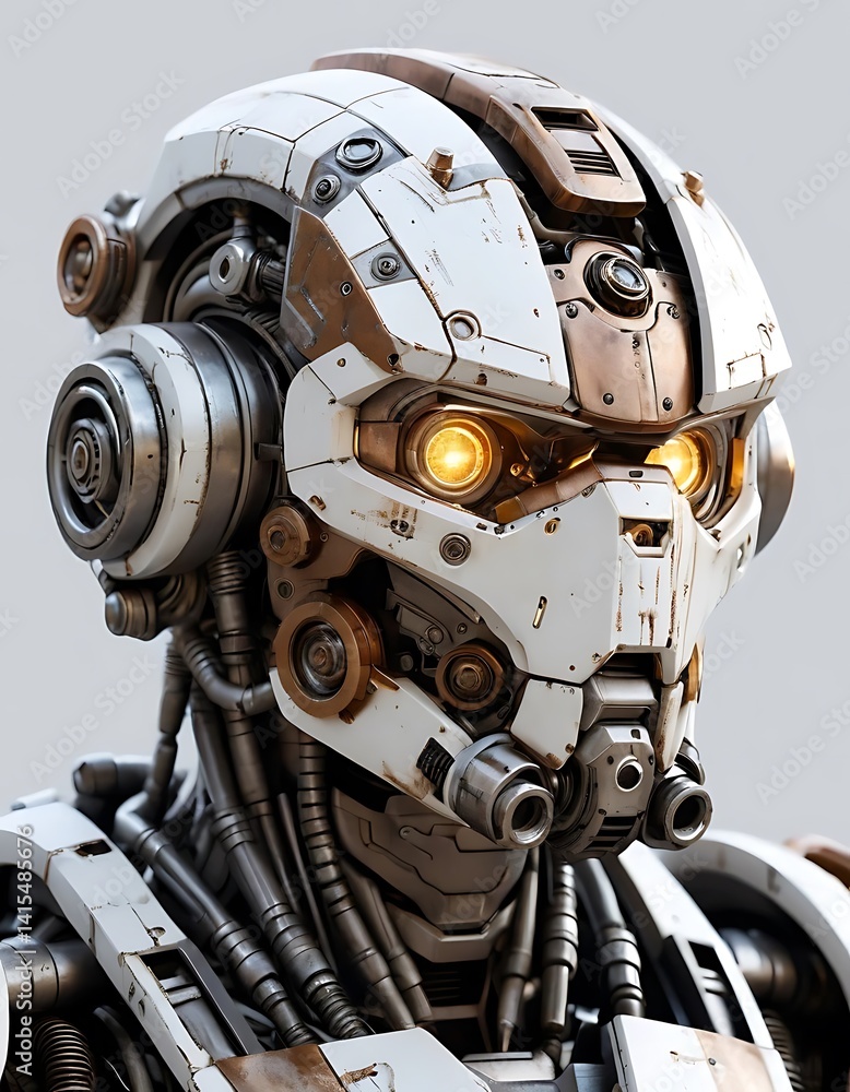 Fototapeta premium Futuristic android visage displaying advanced robotics and complex engineering