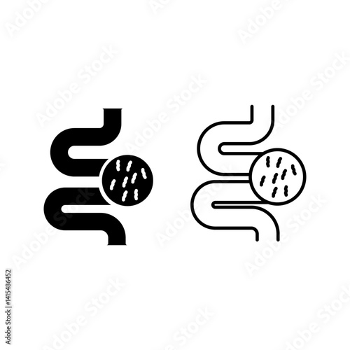 Intestine with bacteria line icon. Irritable bowel syndrome, constipation, intestinal obstruction symbol