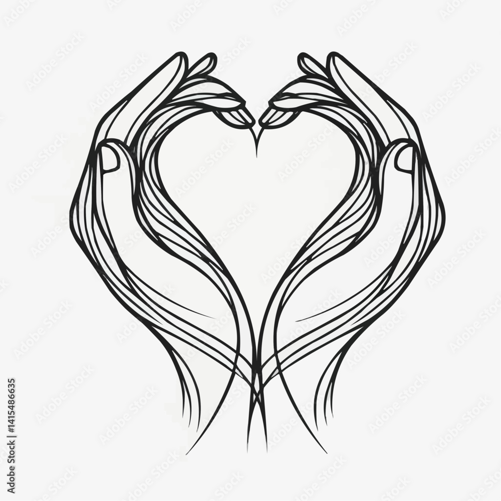 Artistic hands forming a heart shape with flowing lines and delicate details Artistic hands forming a heart shape with flowing lines and delicate details