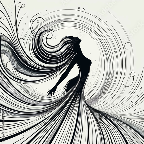 Wallpaper Mural Graceful silhouette of a woman in flowing hair and dress with swirling lines and patterns
 Torontodigital.ca