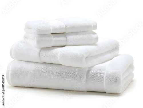 Neatly Stacked White Cotton Towels on Plain Background