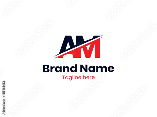Vector AM logo design is divided by a line. AM Letter Logo Design. Initial letters MA logo icon. Abstract letter AM logotype logo design template. MA logo 