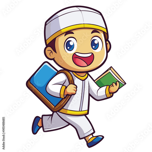 Happy student running with books
