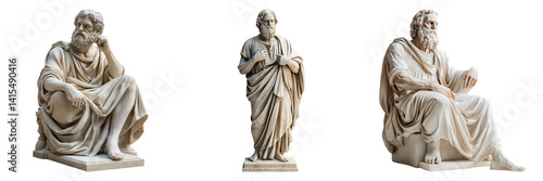 Marble statues of ancient philosophers isolated on transparent PNG image perfect for philosophy, history, or museum scenes