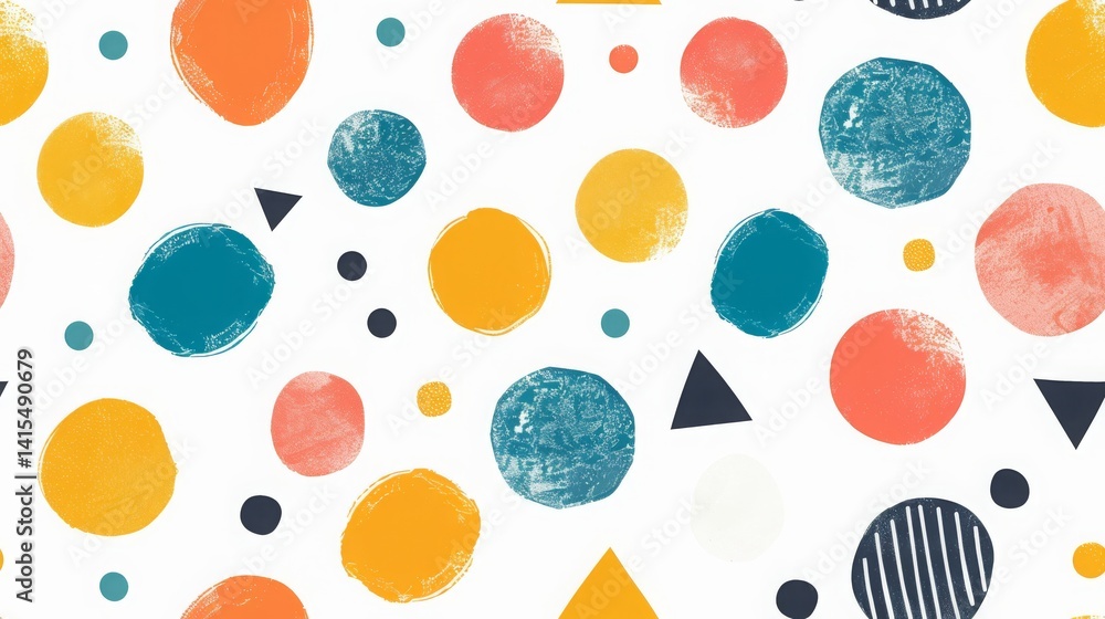 Abstract Geometric Pattern with Colorful Circles and Triangles. Seamless Pattern. Abstract Geometric Pattern with Colorful Circles and Triangles. Seamless Pattern.
