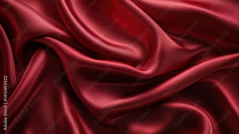 Fototapeta premium Elegant Silky Satin Fabric Draping in Deep Red – Glossy Smooth Texture and Soft Highlights for Luxury and Fashion Concepts