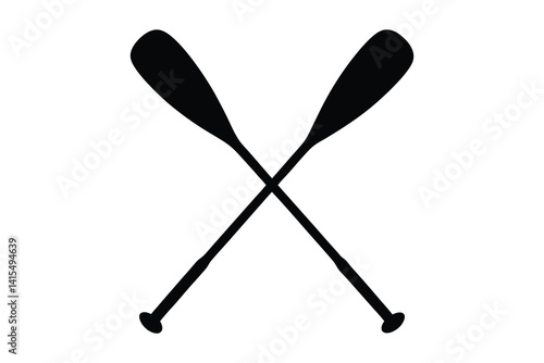 Canoe paddle silhouette, Crossed canoe boat paddle black silhouette vector