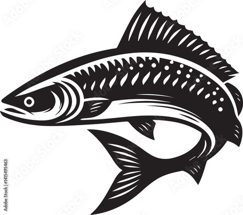 Black silhouette vector illustration of a moving fish on white background
