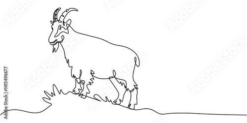 Domestic sheep simple line art illustration. Continuous one line draw of goat animal, Goat one line continuous drawing. Goat symbol. Farm animal continuous one line illustration. sheep, lamb.