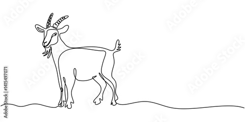 Domestic sheep simple line art illustration. Continuous one line draw of goat animal, Goat one line continuous drawing. Goat symbol. Farm animal continuous one line illustration. sheep, lamb.