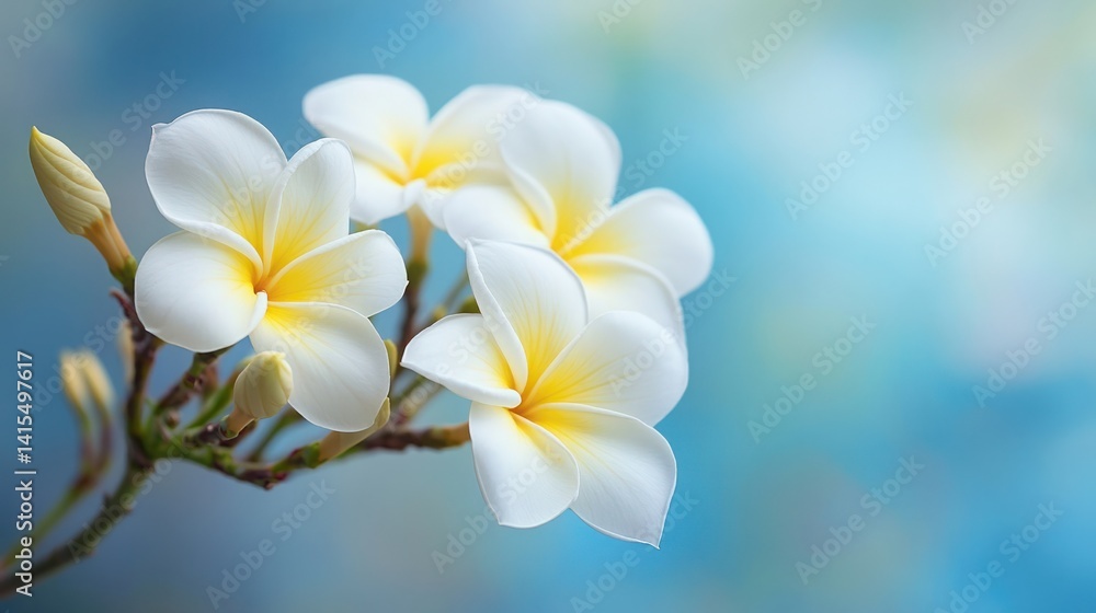 Close-Up of White Flower with Water Droplets on Petals & Leaves, Soft Green Background Close-Up of White Flower with Water Droplets on Petals & Leaves, Soft Green Background