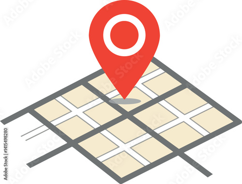 Location pin on simplified city map with grid layout flat design vector illustration