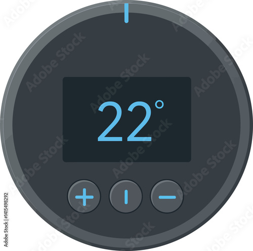 Modern digital thermostat with temperature display and control buttons flat design vector art