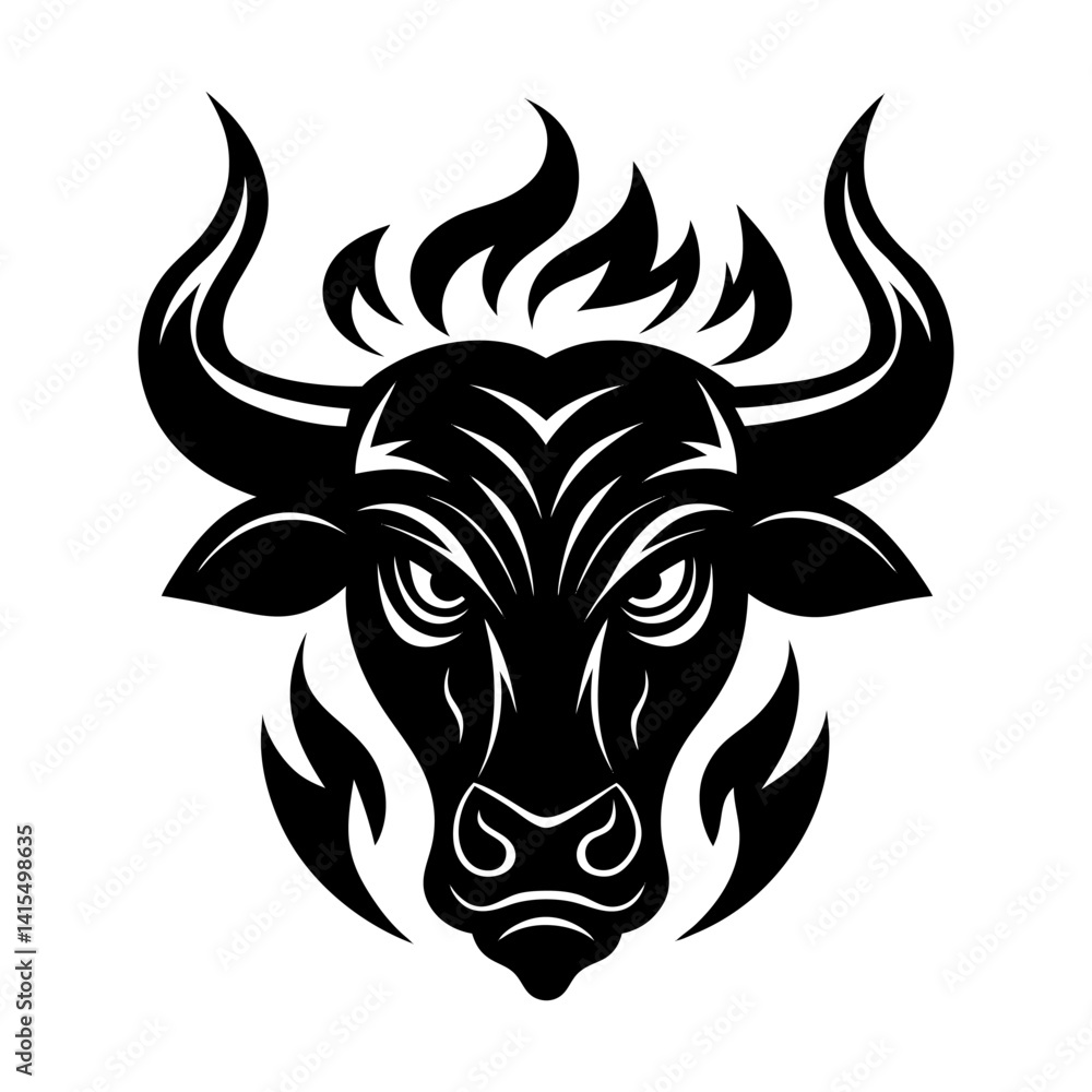 Fototapeta premium Aggressive Black Bull Illustration, icon, logo