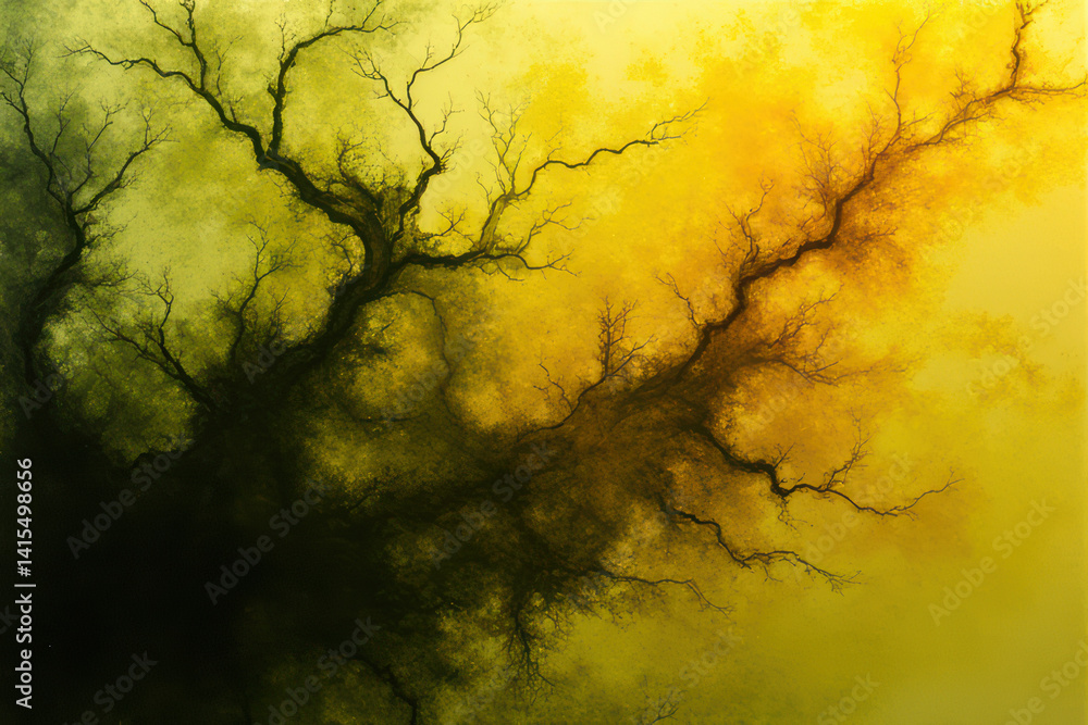 Obraz premium Mesmerizing Ink Swirls: Olive & Lemon Blend in Dreamlike Patterns