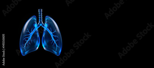 Glass Blue Human Lungs Isolated on Black Background with Space for Text or Captions, health and medicine copy space (1)