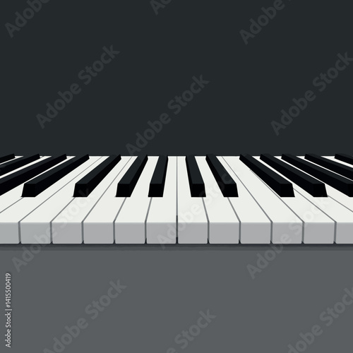 Close-up piano keyboard with black and white keys in flat minimal design style vector illustration