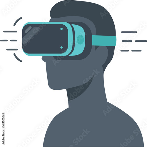 Male silhouette wearing virtual reality headset experiencing digital simulation flat design vector illustration