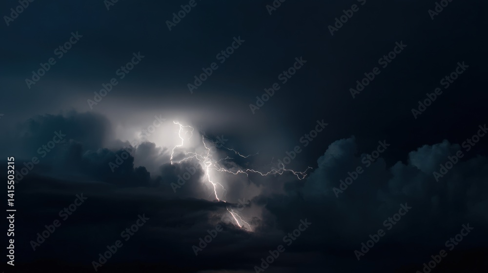 Obraz premium Dramatic lightning bolts illuminate the stormy night sky in a stunning display of electric energy and nature's raw power