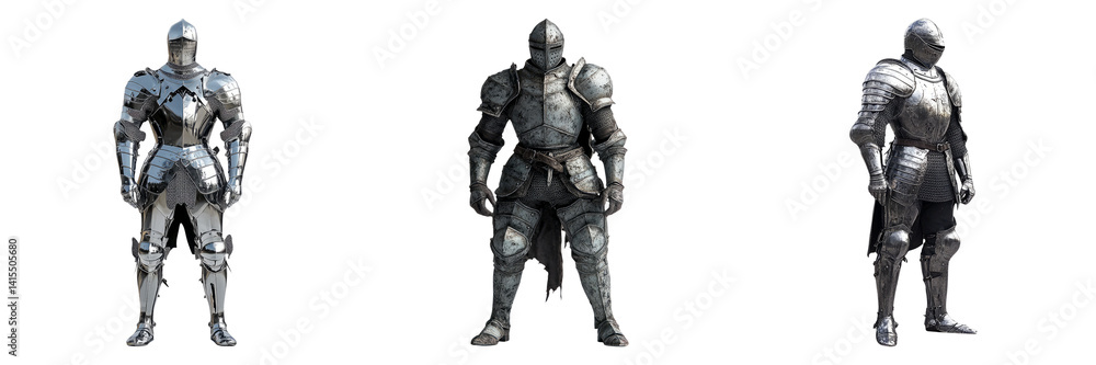 Medieval knight statues in armored poses isolated on transparent PNG image perfect for historical characters or fantasy game assets Medieval knight statues in armored poses isolated on transparent PNG image perfect for historical characters or fantasy game assets