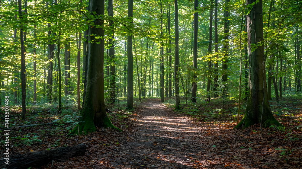 Obraz premium Sunlit Path Through Lush Forest