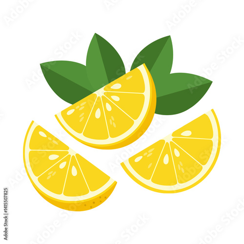 yellow lemon slices with leaves vector illustration isolated