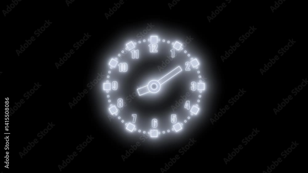 Abstract Glowing Clock Isolated Animation, Abstract glowing clock with hue and geometric shapes as numbers Abstract Glowing Clock Isolated Animation, Abstract glowing clock with hue and geometric shapes as numbers