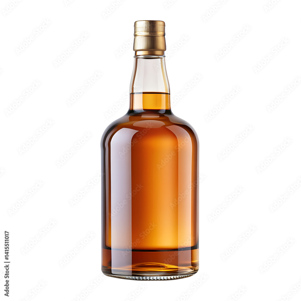 Whiskey Bottle Mockup Featuring Gold Cap Standing On A White Background Whiskey Bottle Mockup Featuring Gold Cap Standing On A White Background