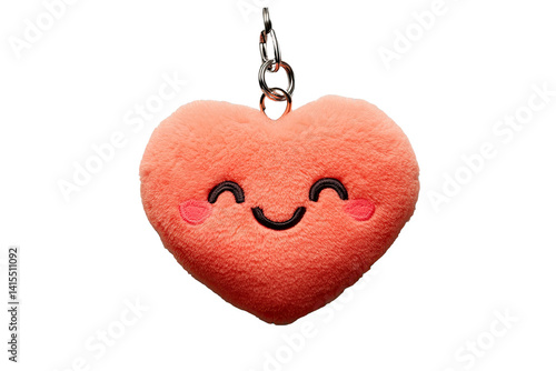 Cute plush heart keychain with a smiling face, ideal for accessories and gifts.