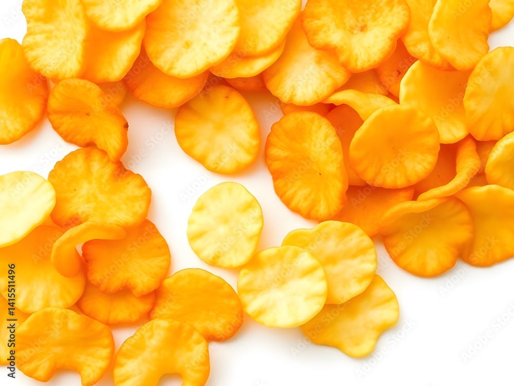 Crispy Golden Potato Chips Isolated on White Background – High Resolution Snack Stock Image Crispy Golden Potato Chips Isolated on White Background – High Resolution Snack Stock Image