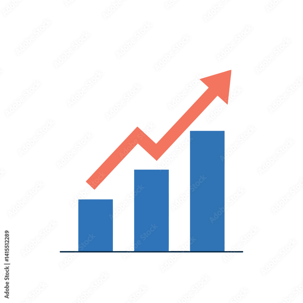 Growing blue bar chart with upward trending red arrow flat design business growth vector illustration Growing blue bar chart with upward trending red arrow flat design business growth vector illustration