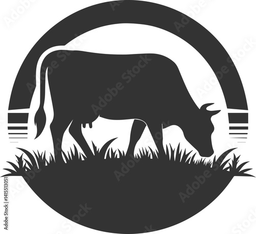 Silhouette of a black cow animal vector