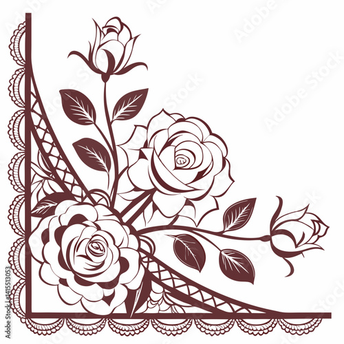 Delicate rose lace corner vector for crafts, cards, invites, and digital projects.