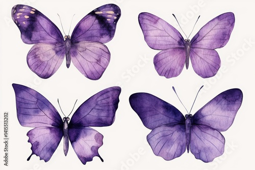 Wallpaper Mural A watercolor illustration of a beautiful butterfly features a set of purple butterflies isolated on a white background Torontodigital.ca