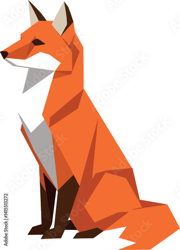 Sitting red fox with pointed ears in geometric flat design style vector illustration