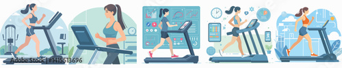 Vector of a woman using a treadmill.