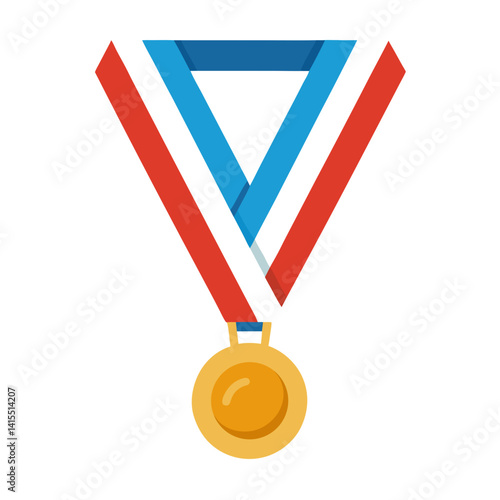 Award Ribbon Wrapped Gold Medal Vector for Sports and Competitions

